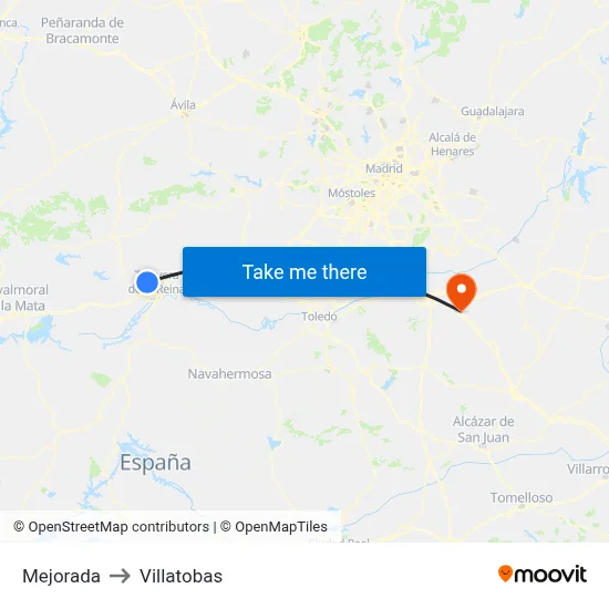 Mejorada to Villatobas map