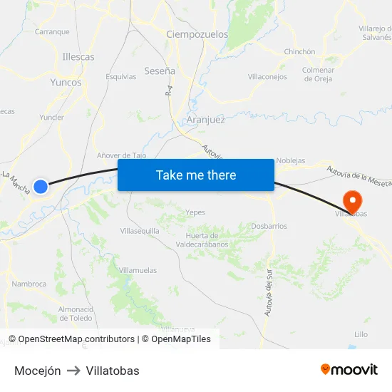 Mocejón to Villatobas map