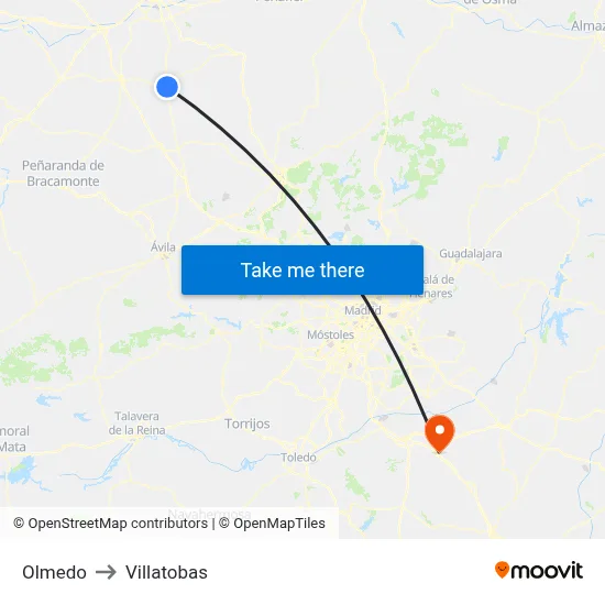 Olmedo to Villatobas map