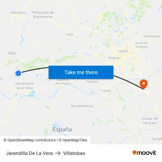 Jarandilla De La Vera to Villatobas map