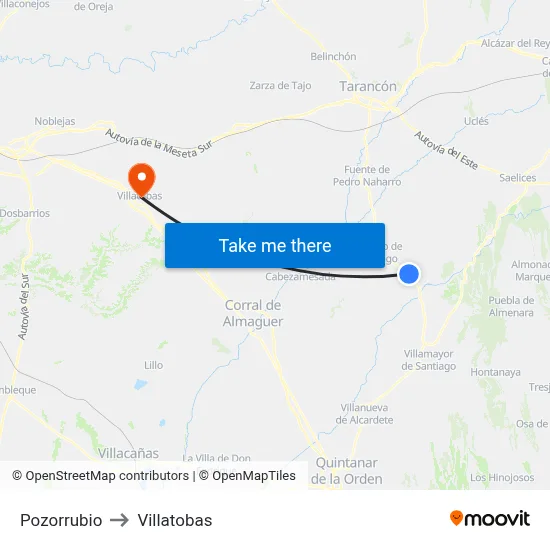Pozorrubio to Villatobas map