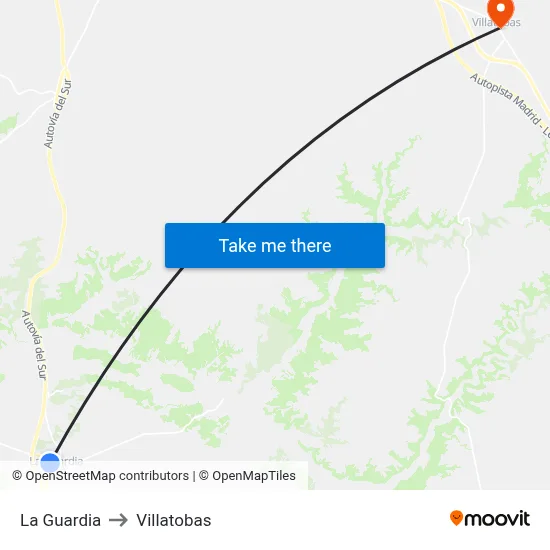 La Guardia to Villatobas map