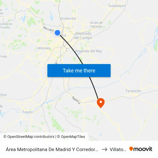 Área Metropolitana De Madrid Y Corredor Del Henares to Villatobas map