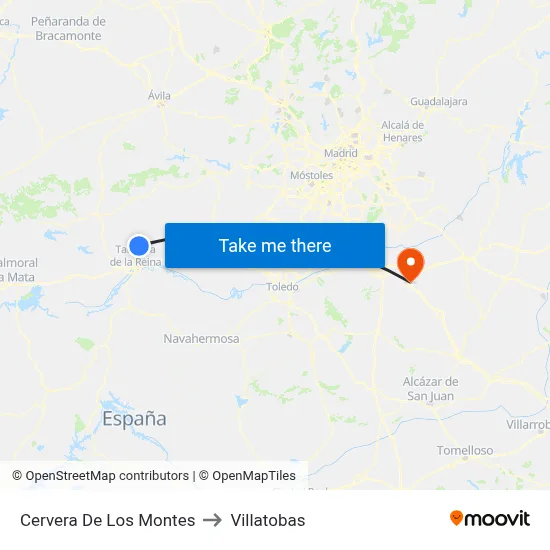 Cervera De Los Montes to Villatobas map