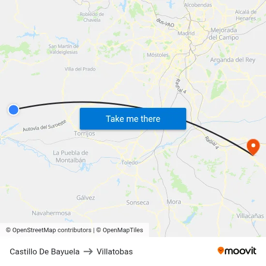 Castillo De Bayuela to Villatobas map