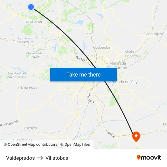 Valdeprados to Villatobas map