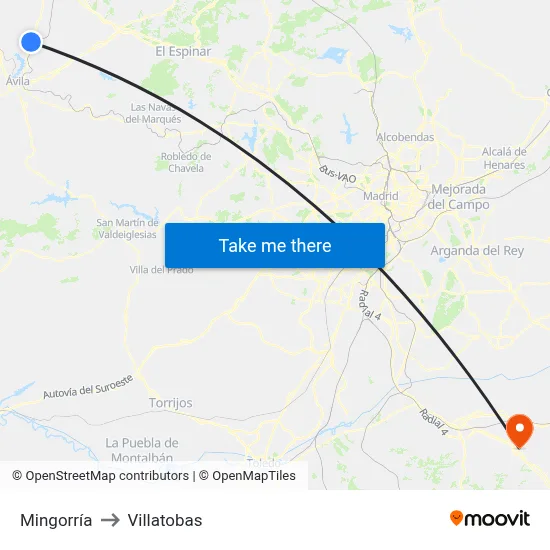 Mingorría to Villatobas map