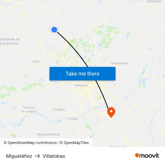 Migueláñez to Villatobas map