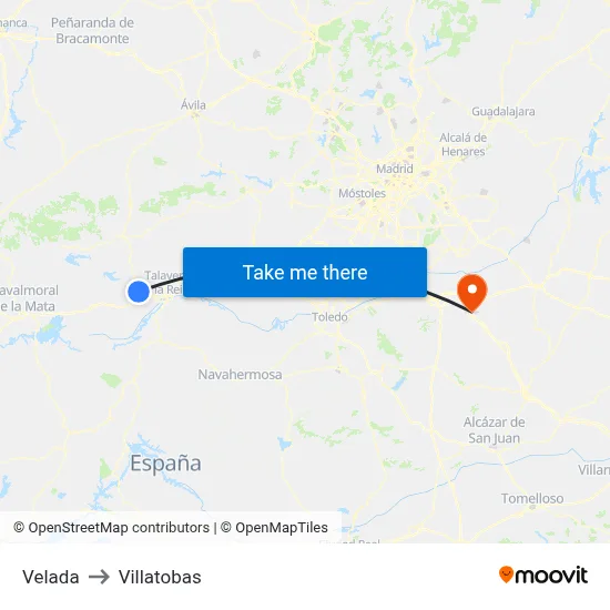 Velada to Villatobas map