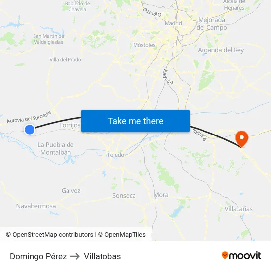 Domingo Pérez to Villatobas map