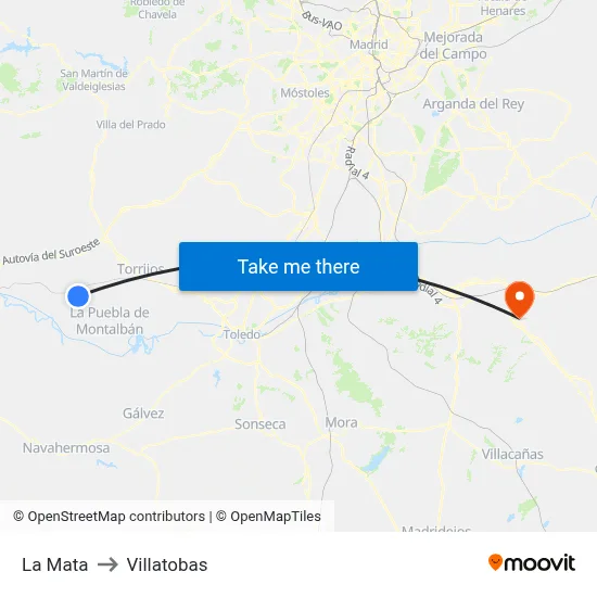 La Mata to Villatobas map