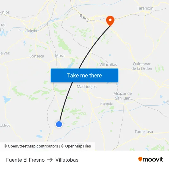 Fuente El Fresno to Villatobas map