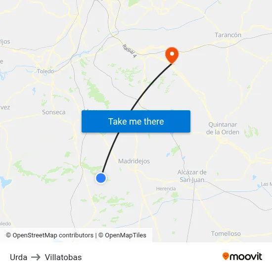 Urda to Villatobas map