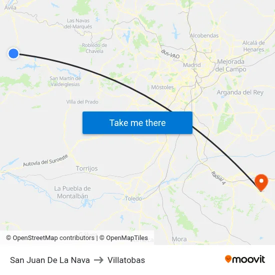 San Juan De La Nava to Villatobas map