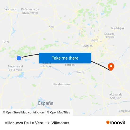 Villanueva De La Vera to Villatobas map