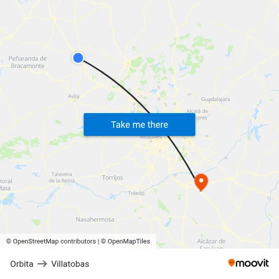 Orbita to Villatobas map