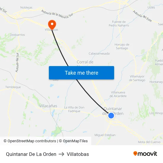 Quintanar De La Orden to Villatobas map