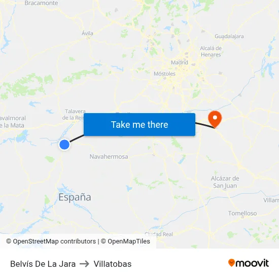 Belvís De La Jara to Villatobas map