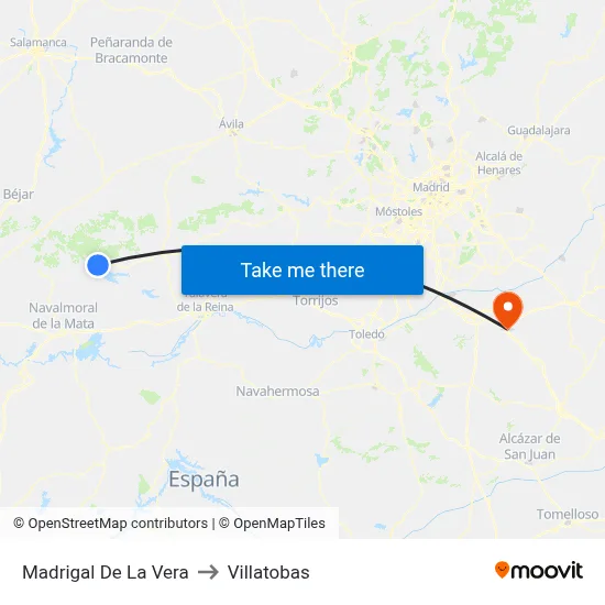 Madrigal De La Vera to Villatobas map