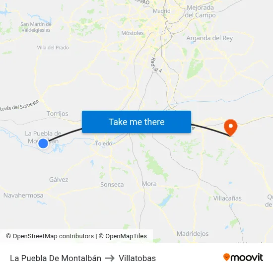 La Puebla De Montalbán to Villatobas map