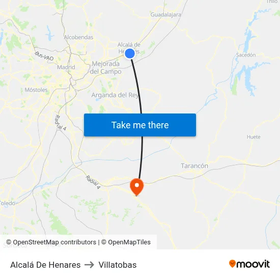 Alcalá De Henares to Villatobas map