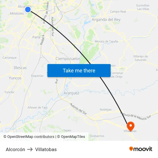 Alcorcón to Villatobas map