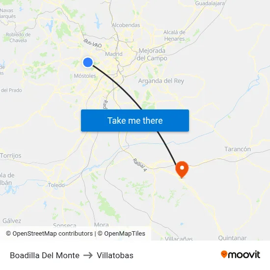 Boadilla Del Monte to Villatobas map