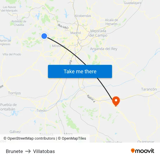 Brunete to Villatobas map