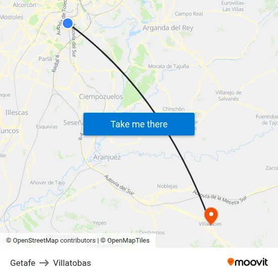 Getafe to Villatobas map