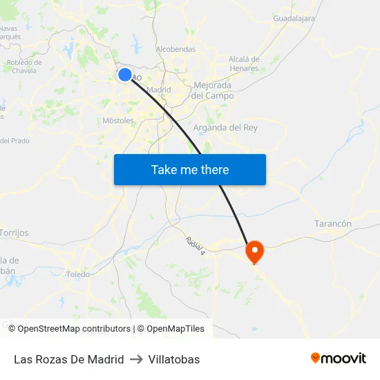 Las Rozas De Madrid to Villatobas map