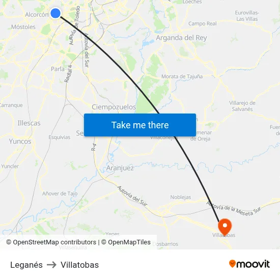 Leganés to Villatobas map