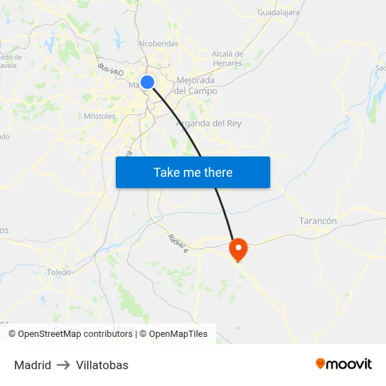 Madrid to Villatobas map