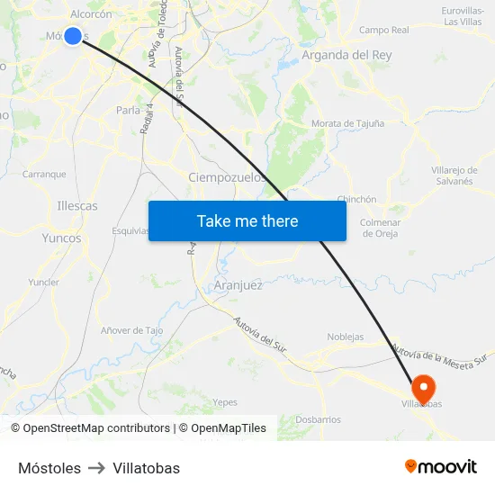 Móstoles to Villatobas map