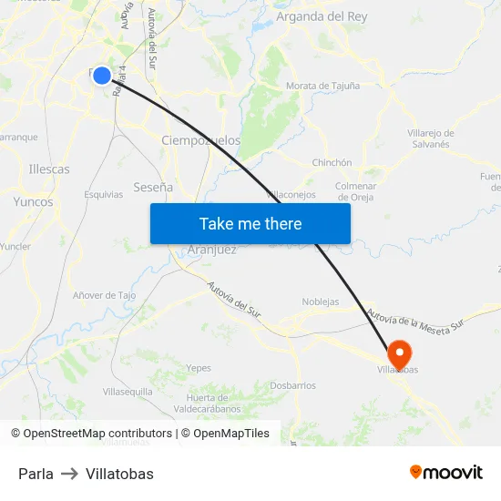 Parla to Villatobas map