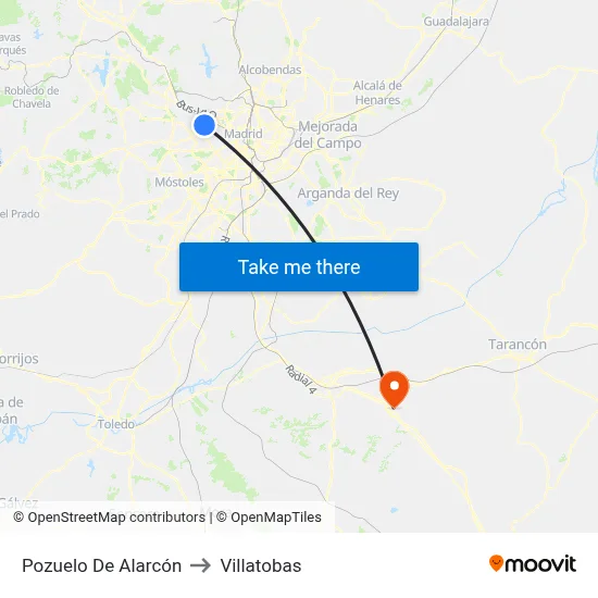 Pozuelo De Alarcón to Villatobas map