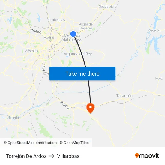 Torrejón De Ardoz to Villatobas map