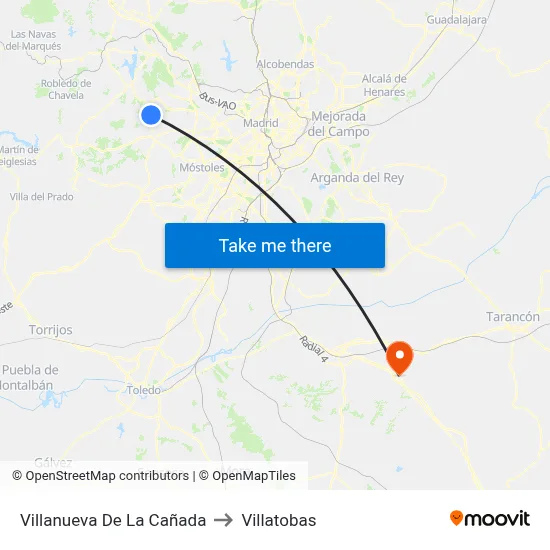 Villanueva De La Cañada to Villatobas map
