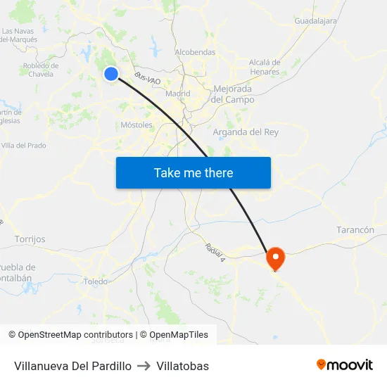 Villanueva Del Pardillo to Villatobas map