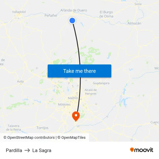 Pardilla to La Sagra map