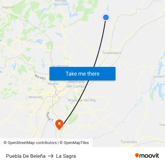 Puebla De Beleña to La Sagra map