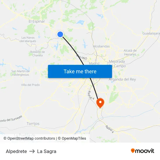 Alpedrete to La Sagra map