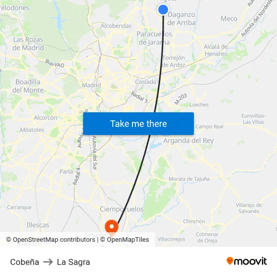 Cobeña to La Sagra map