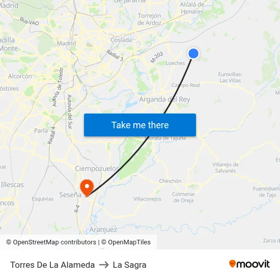Torres De La Alameda to La Sagra map