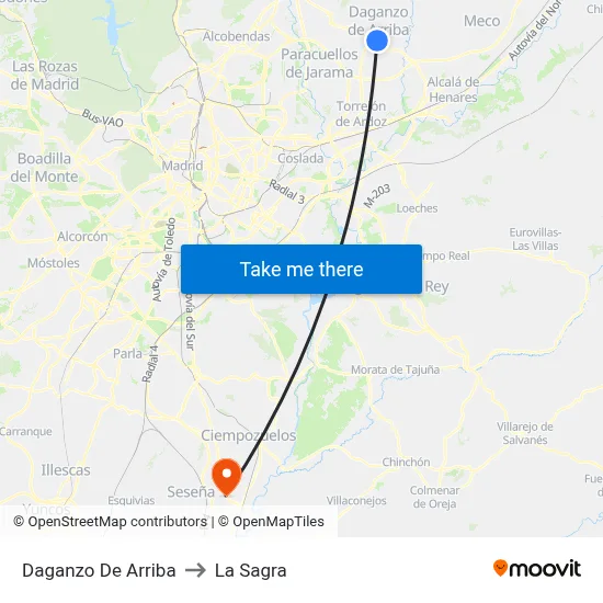 Daganzo De Arriba to La Sagra map