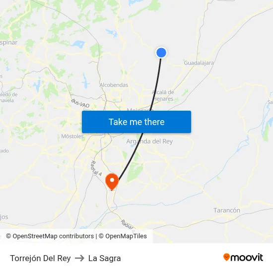 Torrejón Del Rey to La Sagra map