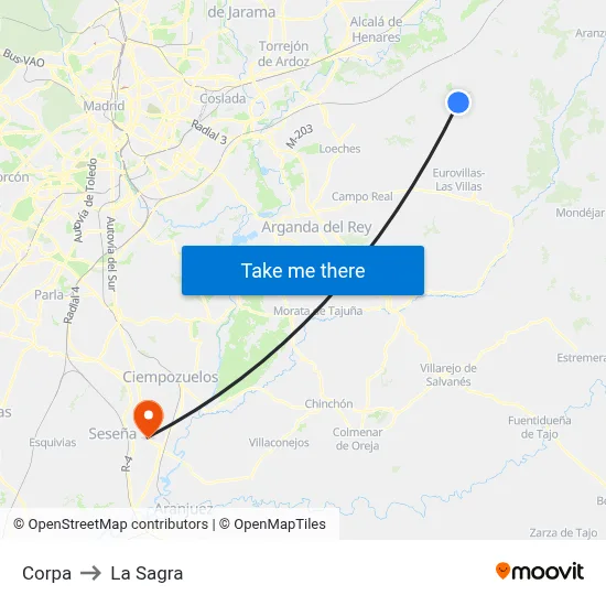Corpa to La Sagra map
