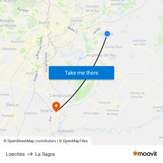 Loeches to La Sagra map