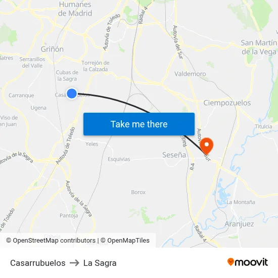 Casarrubuelos to La Sagra map