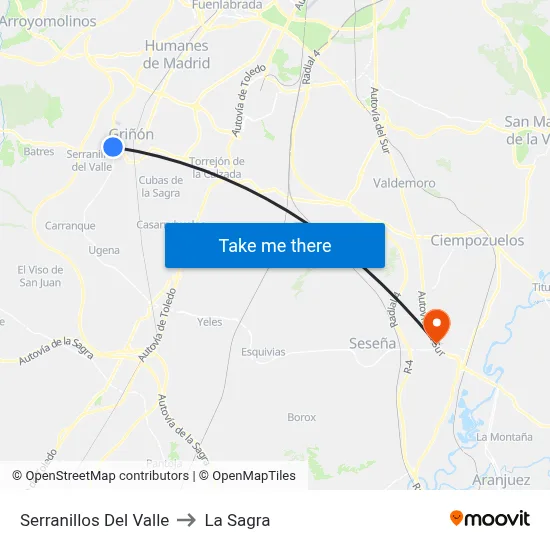Serranillos Del Valle to La Sagra map