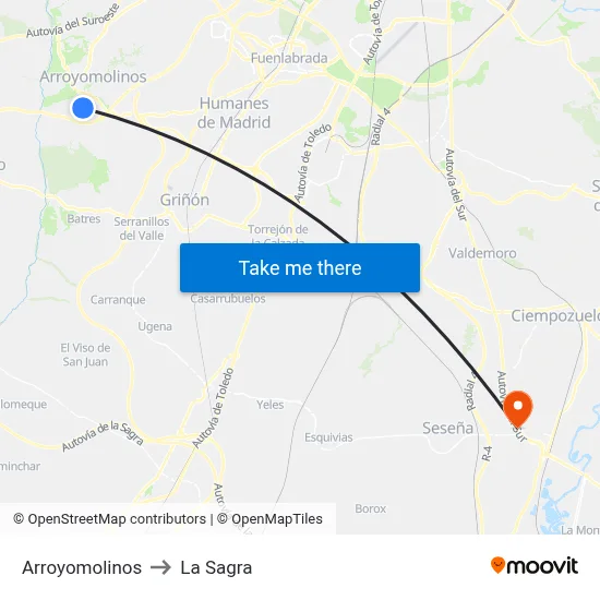 Arroyomolinos to La Sagra map